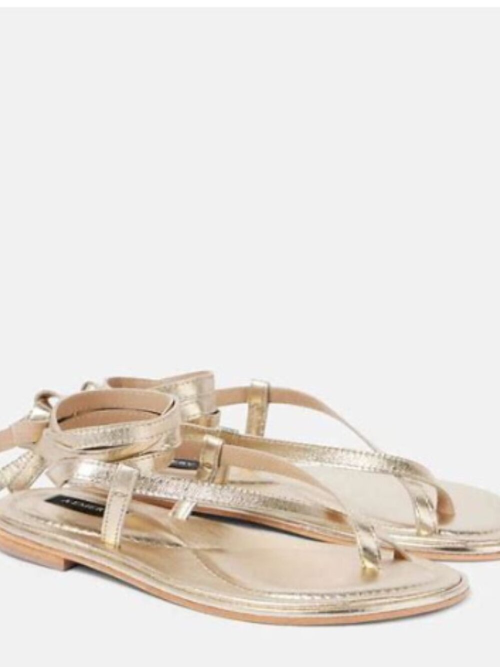 A Emery Elliott Metallic Gold Strappy Flat Sandals with Slim Wrap Straps Sz 40